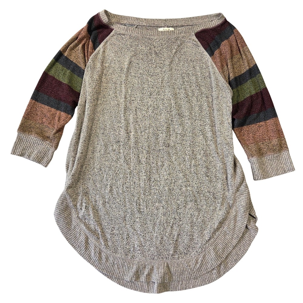 Maurices Womens Oatmeal Heather Striped Raglan Sleeve Knit Top Size Medium Boho